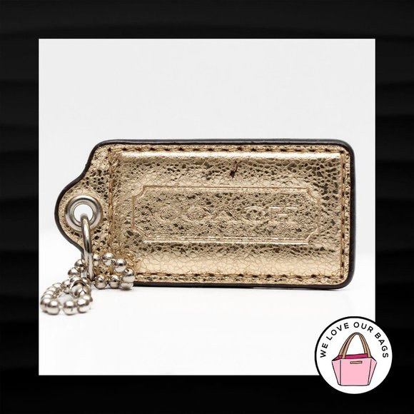 2.5" Large COACH GOLD METALLIC LEATHER KEY FOB BAG - Picture 1 of 1